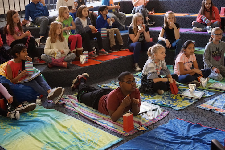 <p>At the K-Kids Club social planned by the LWS Social/Recognition Committee, club members enjoyed a movie and popcorn in the LWS LRC.</p>
