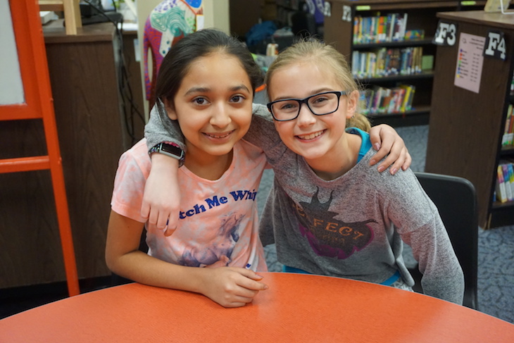 <p>LWS K-Kids Club encourages students to take on leadership positions. LWS fifth-grade student Giselle Zepeda (left) is chair of the Service Projects Committee and fellow student Kate Solano (right) is chair of the Fundraising Committee.</p>
